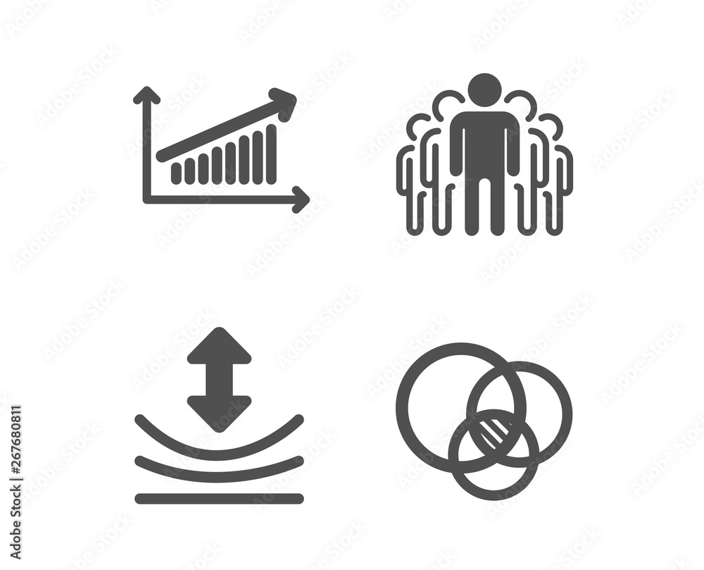 Poster set of resilience, chart and group icons. euler diagram sign. elastic, presentation chart, managers.