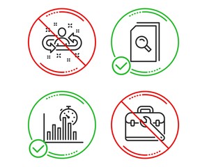 Do or Stop. Report timer, Search files and Recruitment icons simple set. Tool case sign. Growth chart, Magnifying glass, Manager change. Repair service. Technology set. Line report timer do icon