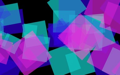 Multicolored translucent squares on dark background. 3D illustration