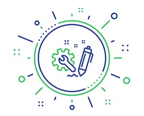 Engineering line icon. Cogwheel and Wrench tool sign. Quality design elements. Technology engineering button. Editable stroke. Vector