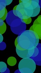 Multicolored translucent circles on a dark background. 