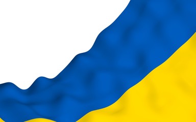 The flag of Ukraine on a white background. National flag and state ensign. Blue and yellow bicolour. 3D illustration waving flag