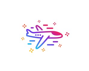 Airplane icon. Plane flight transport sign. Aircraft symbol. Dynamic shapes. Gradient design airplane icon. Classic style. Vector