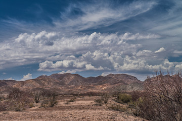 Fototapeta na wymiar Cloudy sky above the mountains of baja california sur desert