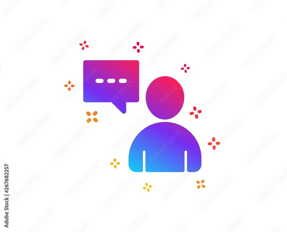 Aufkleber user communication icon. person with chat speech bubble sign. human silhouette symbol. dynamic shape