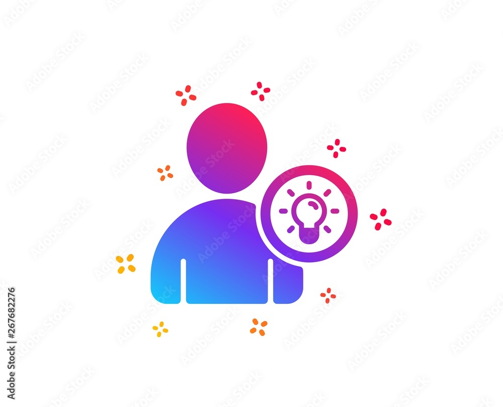 Poster user icon. profile with lamp bulb sign. person silhouette with idea symbol. dynamic shapes. gradient