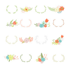 Floral wreaths and bouquets collection isolated