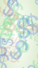 Multicolored translucent dollar signs on white background. 3D illustration