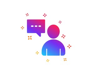 User communication icon. Person with chat speech bubble sign. Human silhouette symbol. Dynamic shapes. Gradient design users chat icon. Classic style. Vector