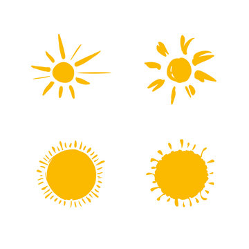 Four painted suns. Vector solar symbols set.