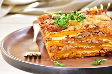 Paleo diet pumpkin beef lasagne. Low carb, keto and paleo dish