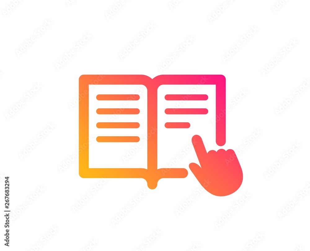 Poster Instruction Book icon. Education with hand pointer symbol. E-learning sign. Classic flat style. Gradient read instruction icon. Vector