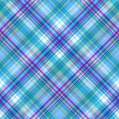 Seamless checkered pattern with a predominance of light blue and magenta shades, tartan pattern, vector.