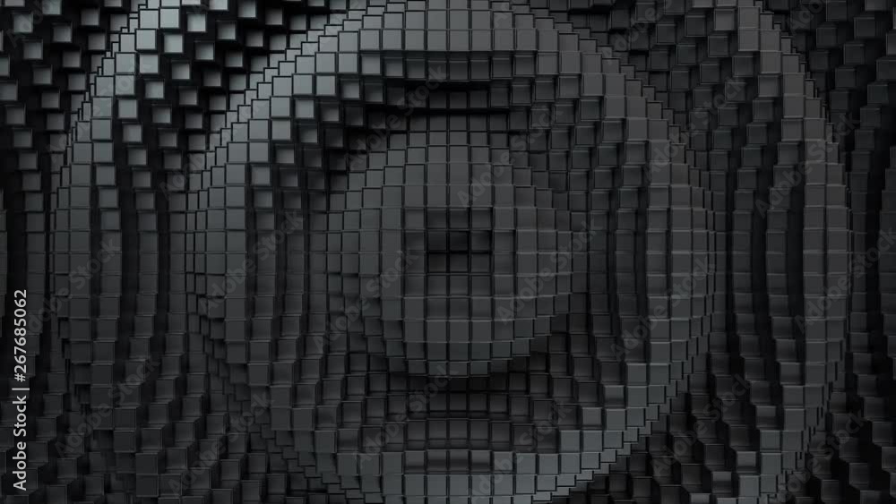 Poster 3d render. dark plastic cubic surface in wave motion. abstract seamless loop 3d animation of cubes m