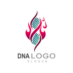 DNA logo, icon of life, fire and DNA