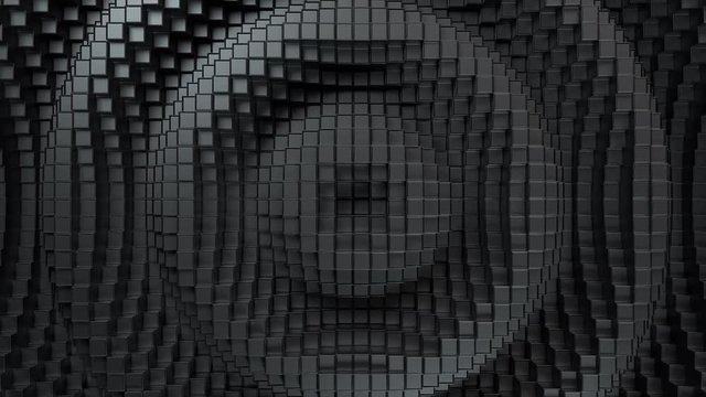 3d render. Dark plastic cubic surface in wave motion. Abstract seamless loop 3d animation of cubes moving up and down.