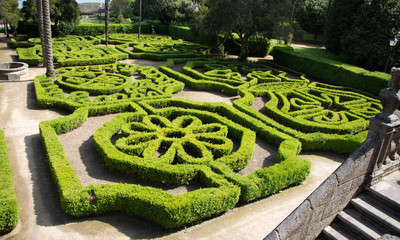 Hedges trimmed with shapes in the gardens of Pazo Mariñán in Galicia. Aristocratic palace.