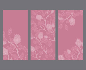 Cards set with pink vintage floral ornaments