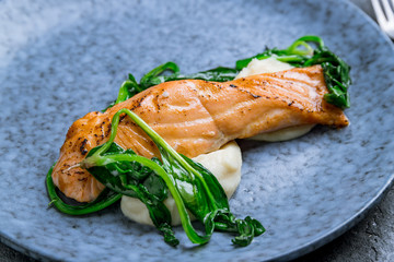 Salmon steak on the grill