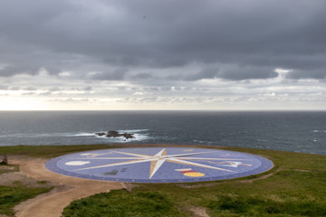 Great wind rose on the seafront in A Coruña, Galicia, Spain. Nautical symbology