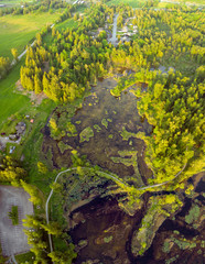 Aerial photo high above the Cheam Lake Wetlands Regional Park, Rosedale, British Columbia, Canada