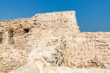 Fort of Bahrain ruin in Manama, Bahrain. Qal'at al-Bahrain Site Museum, UNESCO heritage, fortress wall