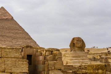 The great pyramid of Khafre and Sphinx in Giza plateau. Cairo, Egypt