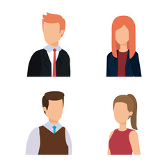 set businesspeople with hairstyle and elegant clothes