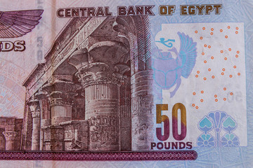 Closeup of egyptian fifty pounds banknote