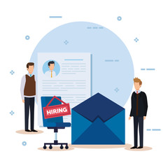 businessmen with curriculum vitae and chair hiring