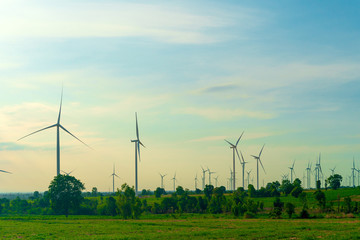 wind turbines on the fields Power generation using energy from clean energy wind may be the energy of the future.
