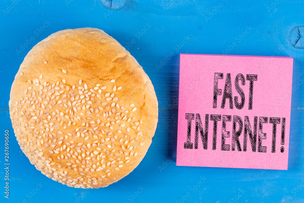 Poster writing note showing fast internet. business concept for term used for internet service that is fast