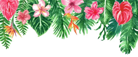 Foto op Plexiglas Tropical Watercolor Foliage Floral Drop © aves