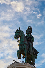 Monument of King Don Jose, the man on horseback. Commerce square in Lisbon. Portugal
