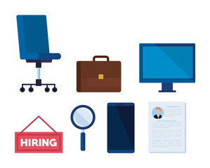 set briefcase with computer and curriculum vitae