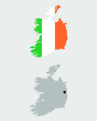 Contour of Ireland in grey and in flag colors