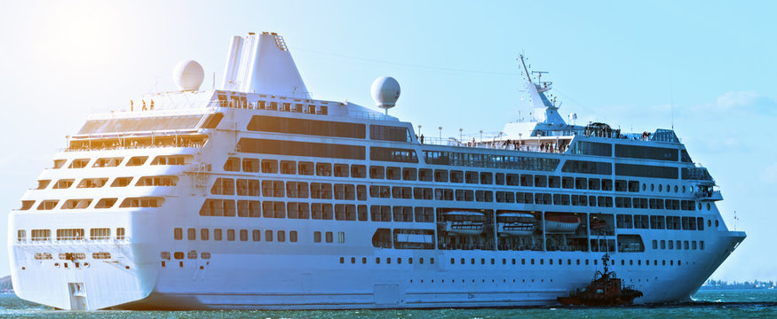 Ship Cruise Liner Deck Blue Waves Sea View Romantic Landscape.