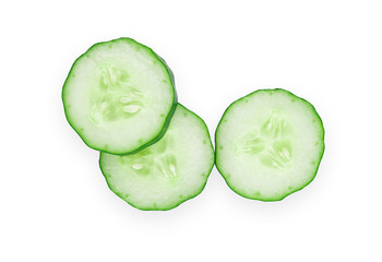 Cucumber and slices isolated on a white background. Top view