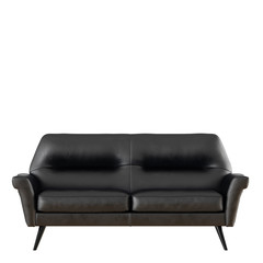Black leather sofa on white background 3d rendering front view