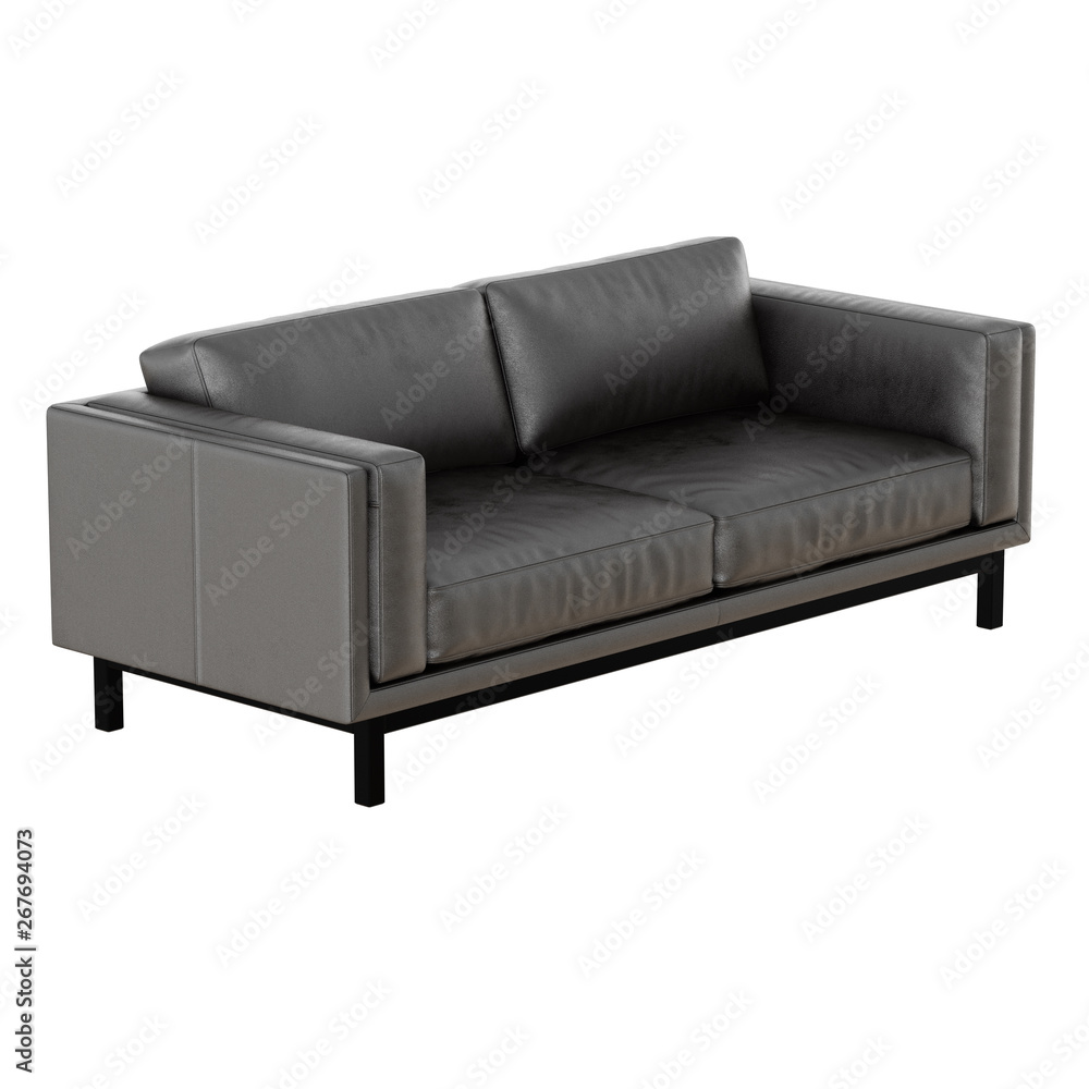Aufkleber black leather sofa on white background 3d rendering front view
