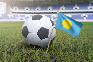 Palau flag in stadium field with soccer football