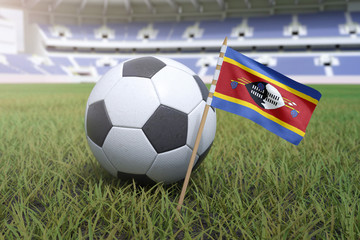 Swaziland flag in stadium field with soccer football