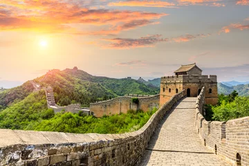Fotobehang De Grote Muur van China bij zonsondergang, Jinshanling © ABCDstock