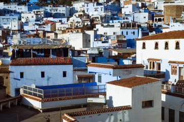 Chefchaouen, Morocco : General view of the medina old town, well noted for its blue-washed architecture.