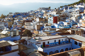 Chefchaouen, Morocco : General view of the medina old town, well noted for its blue-washed...