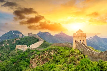 Papier Peint photo Lavable Mur chinois The Great Wall of China at sunset,Jinshanling