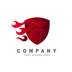 shield logo, security icon, fire shield loo template, combination shield and fire in unity