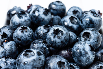 Detail of Fresh blueberries with water drops.