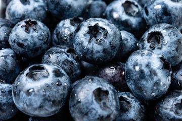 Detail of Fresh blueberries with water drops.