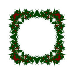 Fototapeta na wymiar Chrismas wreath graphic picture frame. red and green. Square shape.